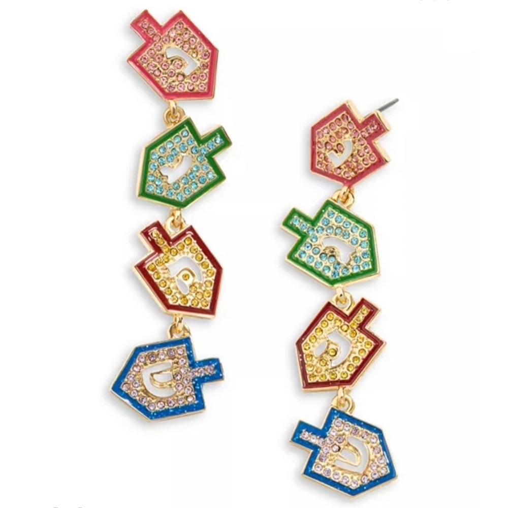 Dreidel Earrings Colorful Festive Hanukkah - Picture 5 of 10